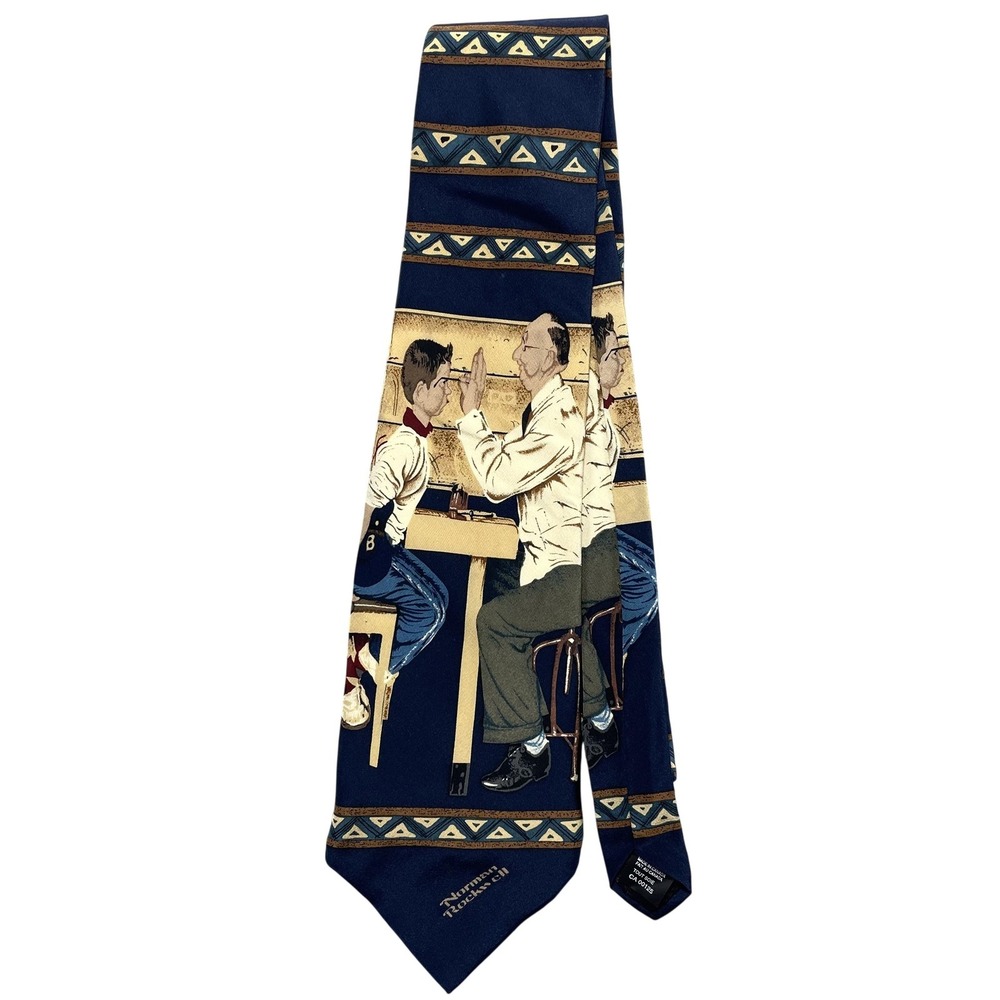 Vintage Norman Rockwell Blue Silk Tie Saturday Evening Post Art Necktie Mens OS
